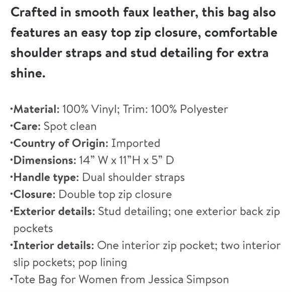 New Jessica Simpson Vienna Tote Bag - Picture 5 of 8